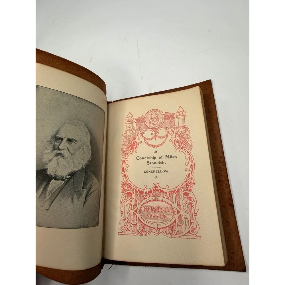 Antique Courtship of Miles Standish Longfellow with Hand Painted Leather Cover
